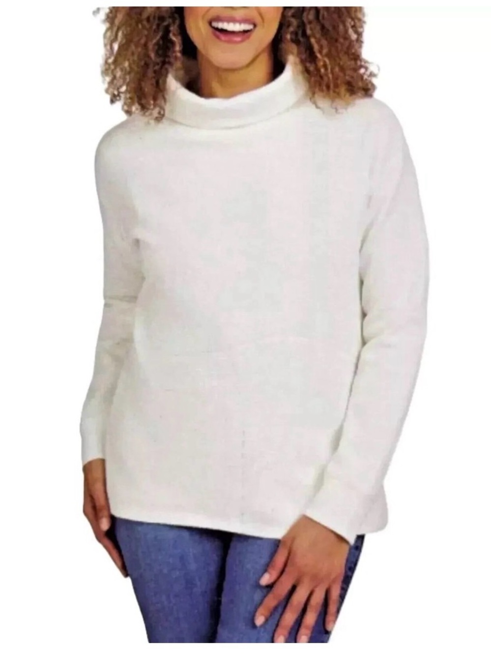 Lands’ End White Textured Funnel Neck Pullover Top Long Sleeve Large
